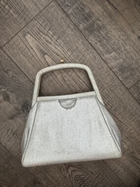 Vintage Handbag Silver-Tone Saffiano Leather Rigid Top-Handle Clutch